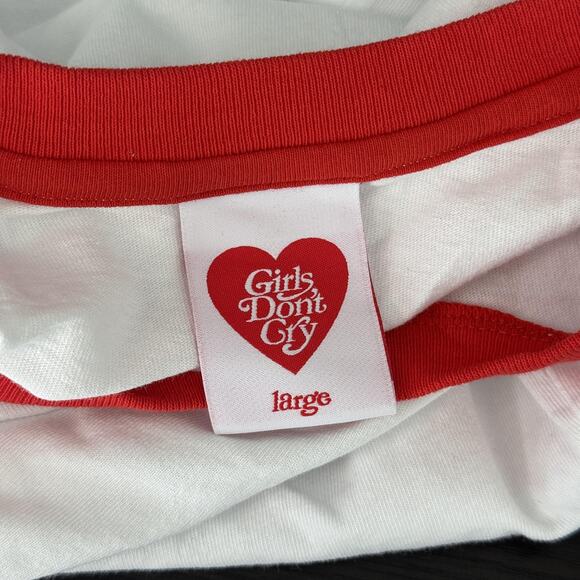 Girls Don't Cry Shirt Mens Large Ringer Tee Embroidered Logo Verdy Los Angeles - Picture 3 of 13